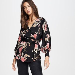 MISA Los Angeles Wrap Top Indra Blouse Floral EUC